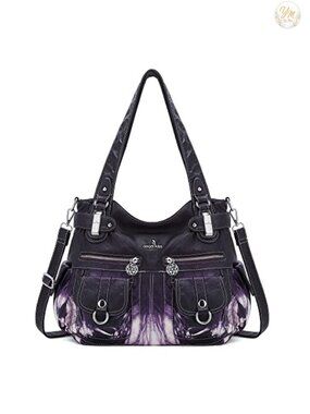 Washed Leather Shoulder Handbag Multi Pocket Crossbody Purse